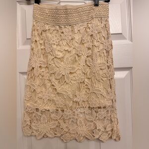 Vintage Beige Lace Stretchy Waste Skirt